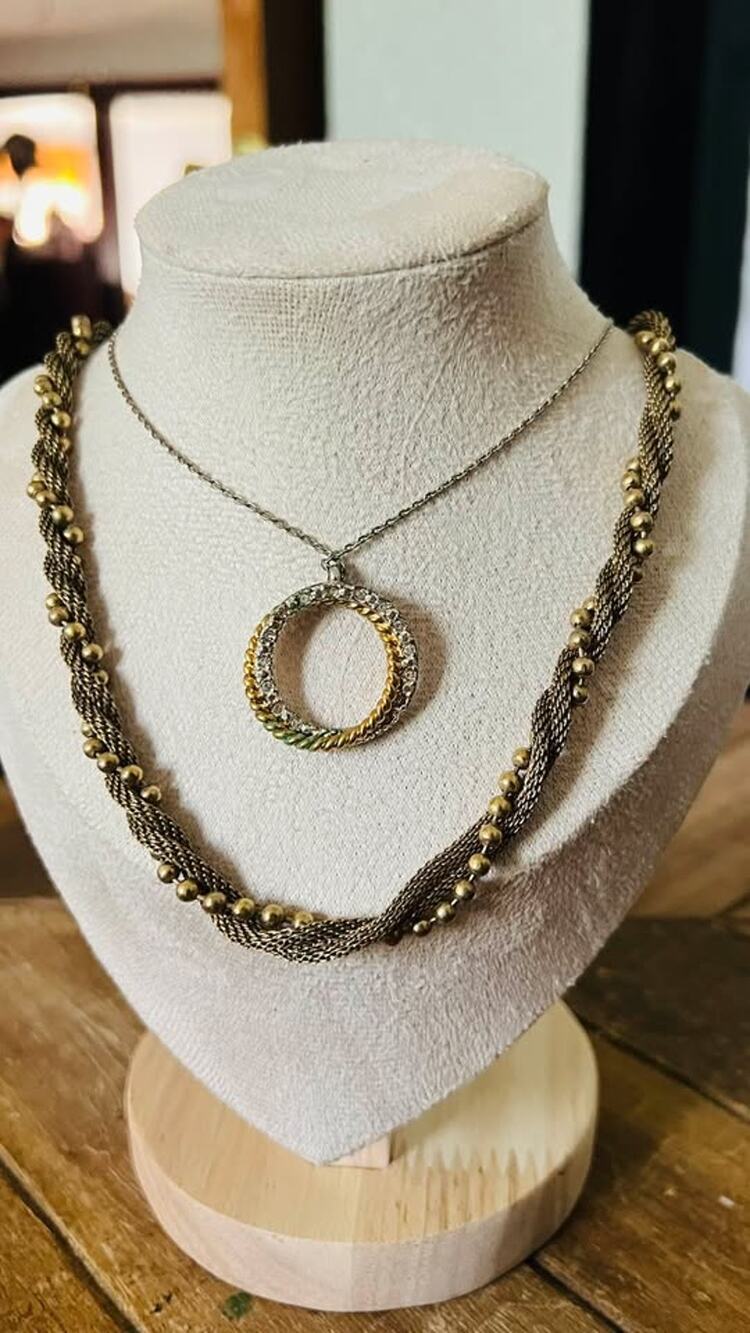 Vintage Avon Pieces- Rhinestone Circle Pendant &Beaded Multi-Strand Necklace Set